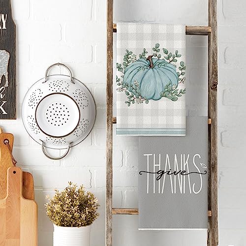 Grey Pumpkin Leaves Fall Kitchen Towels Set of 4 18x26 Inch (Grey)