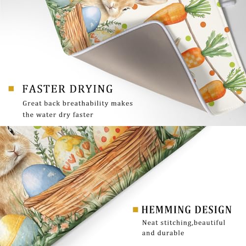 Easter Bunny Dish Drying Mat Eggs Carrot Dishes Drainer Pad Absorbent Reversible Dish Rack Mat Protector for Kitchen Countertop 18x24 Inch (Easter Bunny Carrot / 18" x 24")