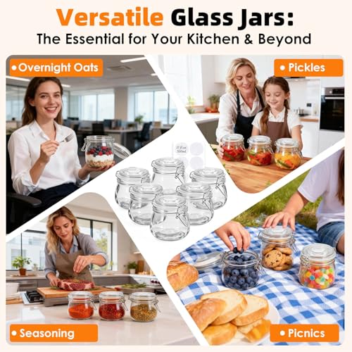 17oz Glass Jars with Airtight Lids 6 Pack (Large)