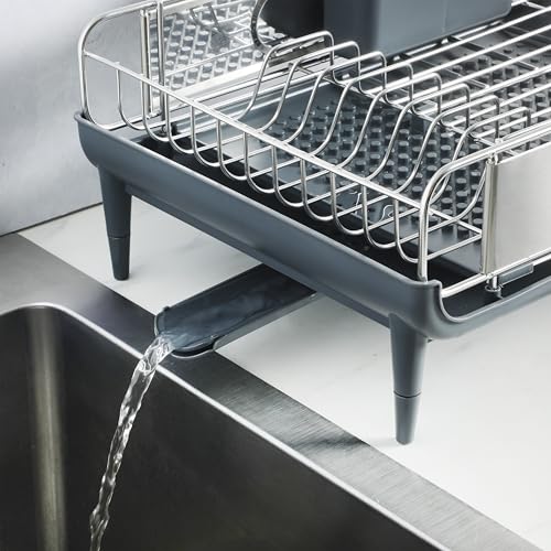 Loxdell Expandable Full Size Rust Resistant Dish Rack with Drain Board and Flatware Caddy