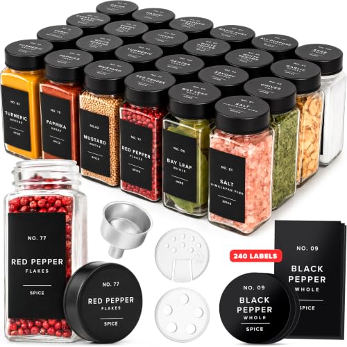 Glass Spice Jars with Label (Black Stainless Steel Lid)