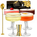 Ribbed Espresso Martini Glasses Set of 4 with Gold Rims (Set of 4- 10oz)
