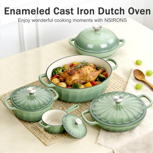 Enameled Cast Iron Dutch Oven Pot with Lid (Pistachio Green / 3 QT)