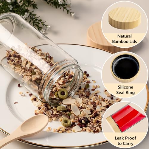 4 Pack 24oz Overnight Oats Containers with Airtight Bamboo Lids (24oz Natural Lids 4 Spoon-4P)