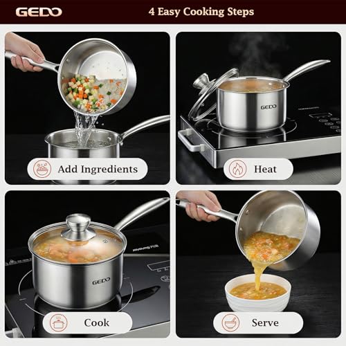 Food Grade 316L Stainless Steel Sauce Pan with Glass Lid