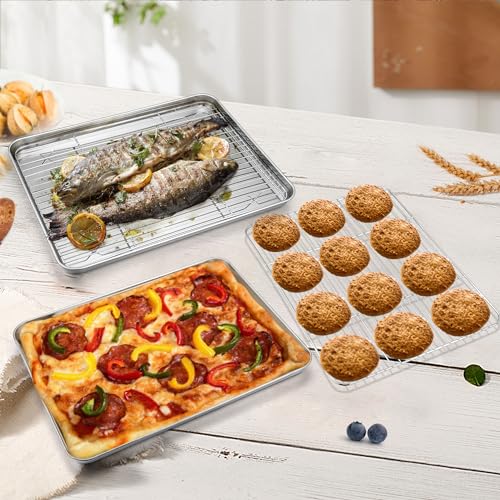 16 Inch Baking Sheet with Rack Set (Pans with Flat Racks / 16 + 16 Inch)