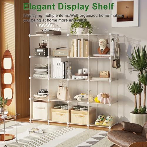 16 Cube Storage Organizer Cube Shelves Units Storage Cubes (Transparent Twill)