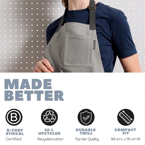 Chef Aprons for Women with Pockets (Charcoal Pinstriped)