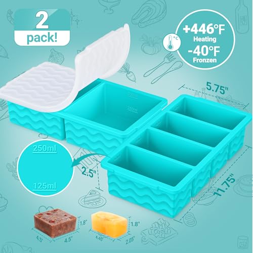 Silicone Freezer Molds for Soup with Lid (2 Green + 2 Blue)