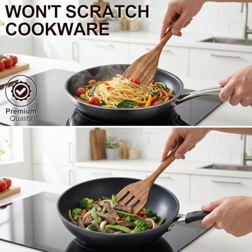 Acacia Wooden Spatula Set Non Toxic Kitchen Utensil Set Slotted Turner (4 Pieces)