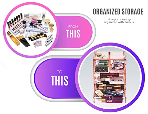 7 Drawer Makeup Organizer with Small & Wide Drawers (Pink / 3 Large, 4 Small Drawers)