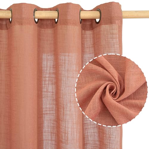 Terracotta Linen Sheer Curtains 90 inch Length for Living Room (52"W x 90"L (Pack of 2) / Terracotta)