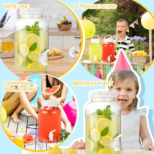 2 Pieces 1 Gallon Plastic Beverage Dispenser with Spigot Striped Clear Large Drink Beverage Dispenser Summer Fridge Water Container with Tap for Party Iced Tea (White)