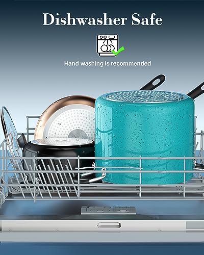 6 Quart Non Stick Stock Pot with Lid (Turquoise / 6 Quarts / Nonstick Cooking Pot)