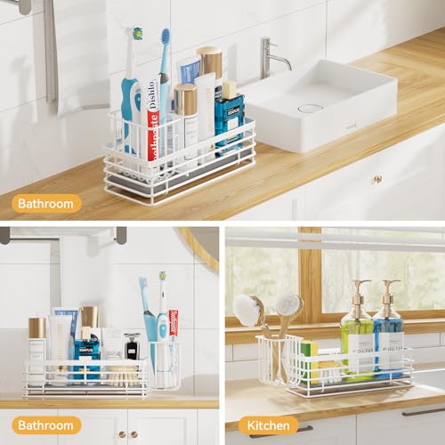 Sponge Holder for Kitchen Sink Organizer Caddy (White / Medium)