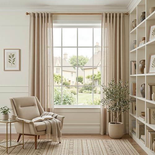 Taupe Sheer Curtains 63 inch Length Semi Sheer Curtains for Bedroom Light Filtering Short Window Treatment Privacy Protect Boho Farmhouse Soft Drapes Set (50"W x 63"L (Pack of 2) / Taupe-new)