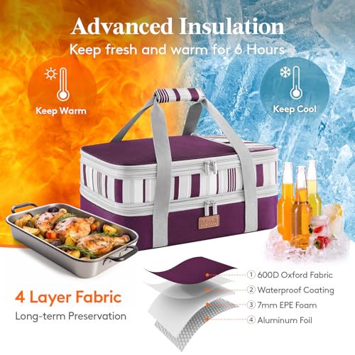 Expandable Insulated Double Decker Casserole Carrier (Purple)
