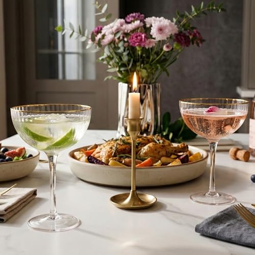 Premium Cheerfull 10.7 oz Gold Rim Coupe Glasses Set of 4