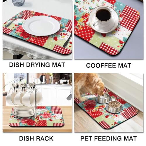 Kitchen Counter Drying Mat (Red, Green, White / 20" x 12")