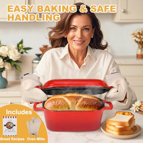 3.6QT Oval Enameled Cast Iron Dutch Oven (Red)