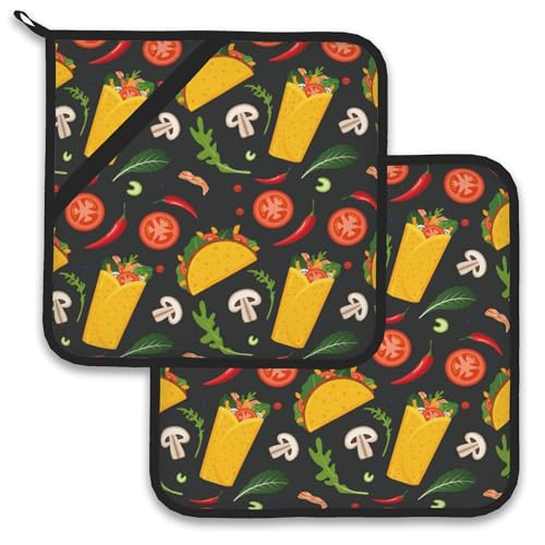Cartoon Burrito Taco Hot Pepper Pot Holder Set of 2 (Cartoon Burrito Taco Hot Pepper)