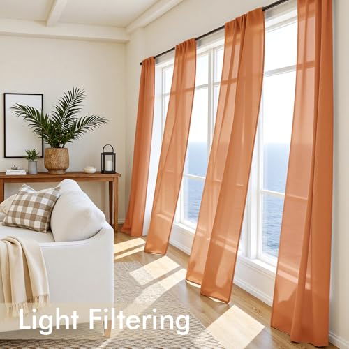 Fall Orange Sheer Curtains 108 Inches Long 4 Panels 42 x 108 Inches (42"W x 108"L (Pack of 4) / Orange)