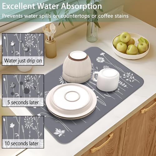 Dish Drying Mat 2 (Grey Flower / 2-Pack)