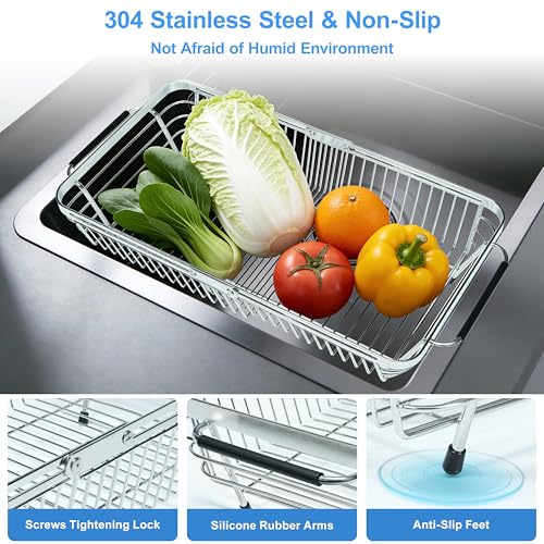 Over The Sink Dish Drying Rack Expandable Kitchen Sink Organizer (Medium (8.5"W | Extend 11.6"-17.5"L))