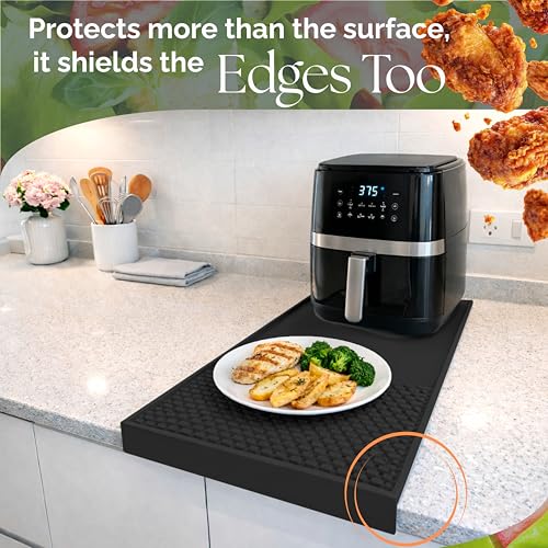 Coffee & Bar Mat For Countertop With "Edge Protection" (Black / 24" x 12")