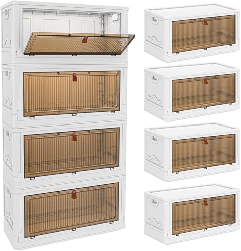 4 Tier Plastic Storage Bins with Lid 102QT (White / 4-Tier&4Lids 102QT)