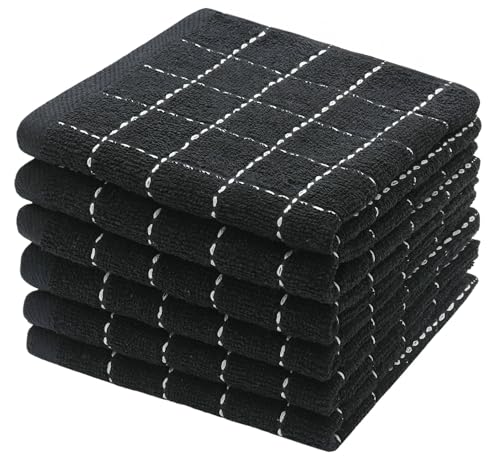 Terry Dish Rags Cloths (Black / 12 x 12 Inches)