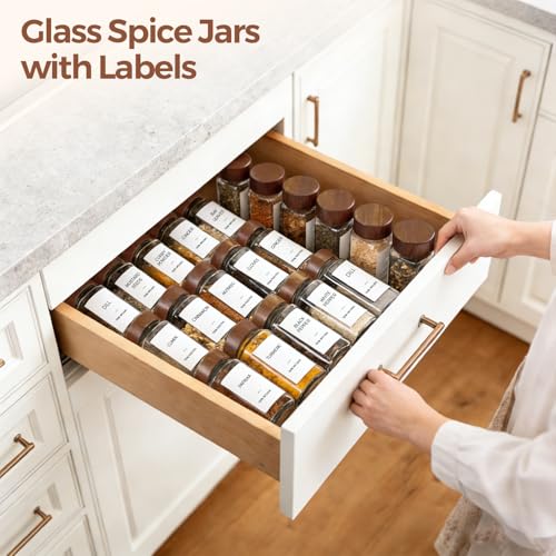 Glass Spice Storage Jars with Acacia Wood Lids & Labels 4Oz 24Pack (4Oz*24)