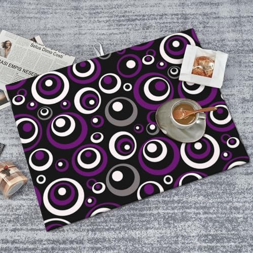Purple Black White Geometric Circle Pattern Dish Drying Mat for Kitchen Counter (Circles-Purple-White-Black / 18" x 24")