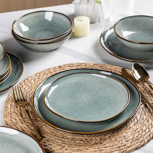 Ceramic Dinner Plates Set of 6 (Blue Sea / 10.5 Inch)