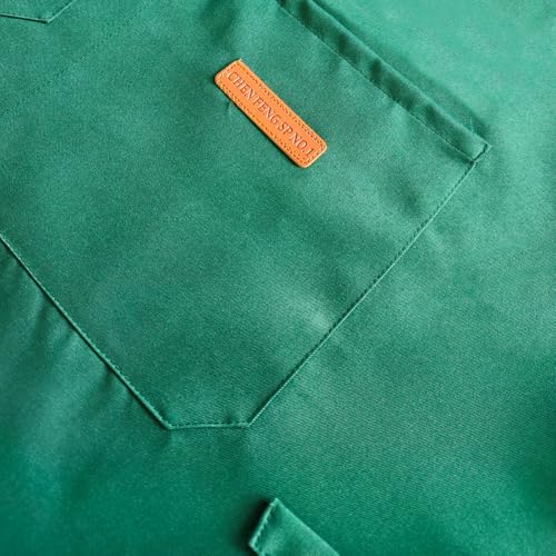 Chef Apron Bib Apron with 2 Large Pockets Adjustable Neck Strap Kitchen Apron Cooking Apron Stripes Baking Apron (Green)
