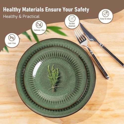 Ceramic Dinnerware Sets for 4 (Modern -Emboss Green / Service for 4 (12 Pcs))