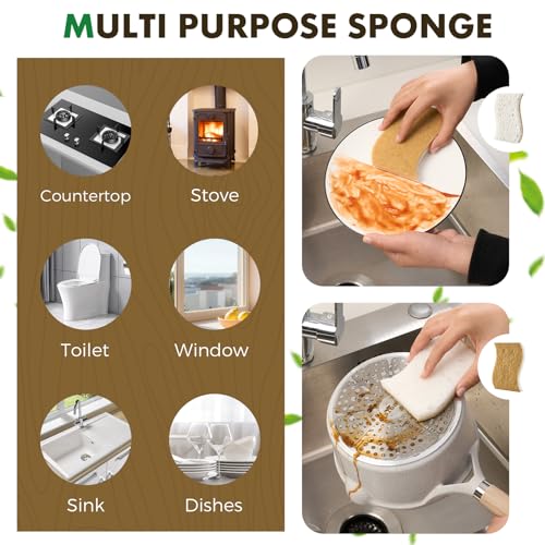 12 Pack Natural Biodegradable Kitchen Non Scratch Sponges
