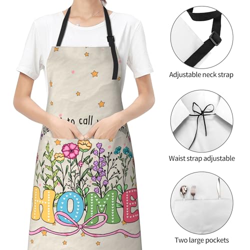 Funny Home Cooking Apron for Men Women Lovely Chef Apron Baking Gardening BBQ (33" x 28"(Pack of 1) / Cartoon Home White)