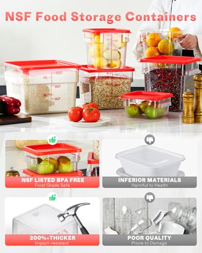 2QT&4QT 4PCS NSF Commercial Clear Food Storage Containers with Lids (A1-2QT&4QT-RED)