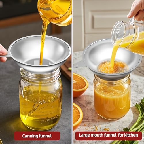 Stainless Steel Metal Canning Funnel with Removable Strainer ((5.7" x 2.78" Mouth with Strainer))