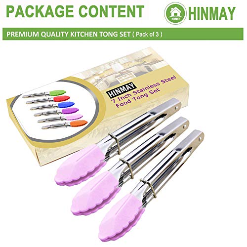 7 Inch Serving Tongs with Silicone Tips (7-inch / Pink)