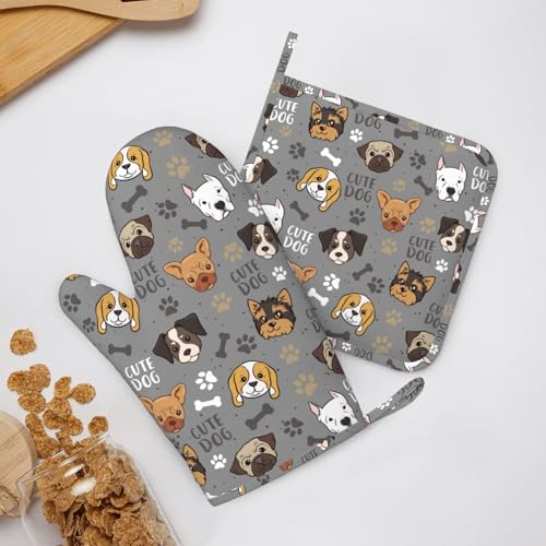 Cute Puppy Dog Oven Mitts and Pot Holders Sets Heat Resistant Non (Black7 / One Size)