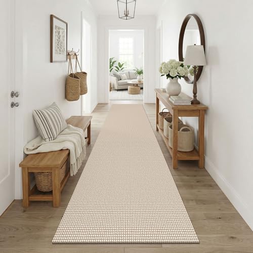 Runners for Hallways 3x10 ft Washable Kitchen Runner Non Slip Rubber Backed Hallway Rugs Cotton Entryway Runner Rug for Indoor Hall (Oatmeal Beige / 3' x 10' (Runner))