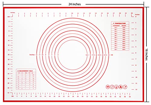 silicone pastry non stick baking mat with measurement fondant mat with three sizes for silicone baking mat (Red / 24"L x 16"W)