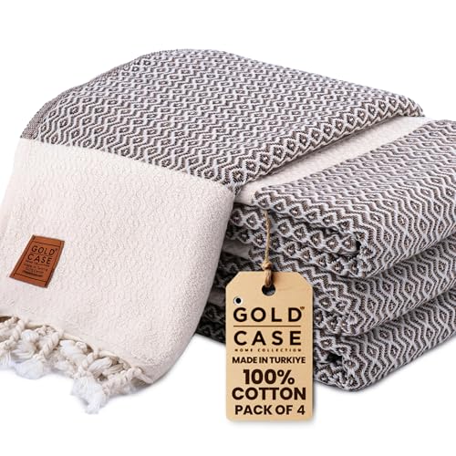 Gold CASE Turkish Beach Towel Set of 4 (Brown / 67x38"-Zeus)