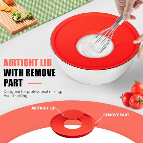 Stainless Steel Mixing Bowls Set with Lids & 3 Grater Attachments (Multicolor)