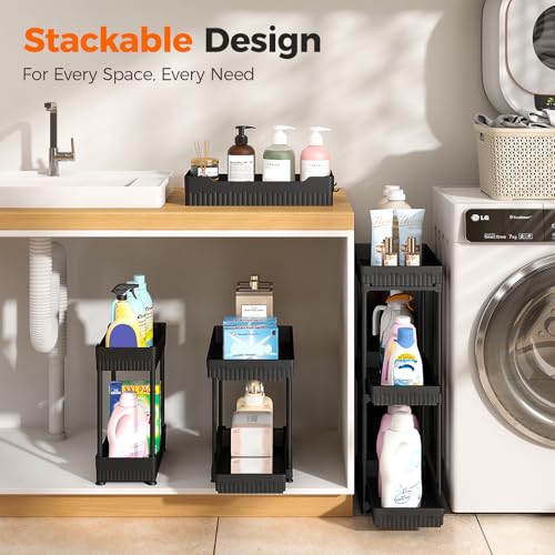 3-Pack 2-Tier Under Sink Organizers with Sliding Drawers (12.8 Inch / Black 2-Tier Sliding)