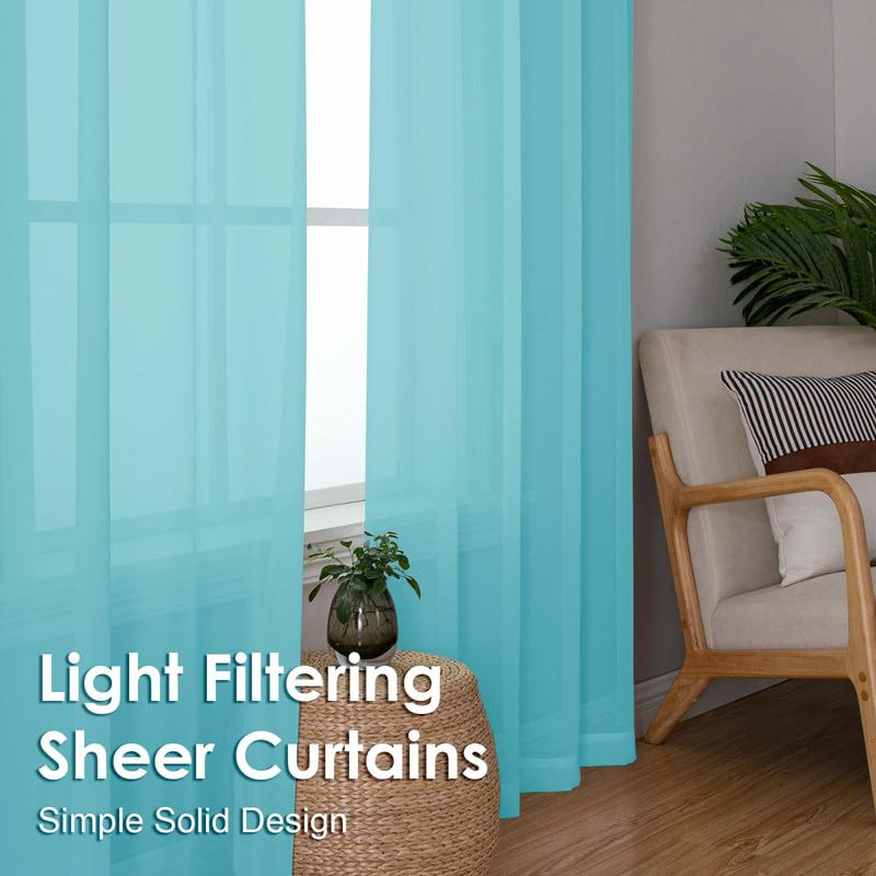 Aqua Sheer Curtains 45 Inches Long 2 Panels (Aqua / 42"W x 45"L (Pack of 2))