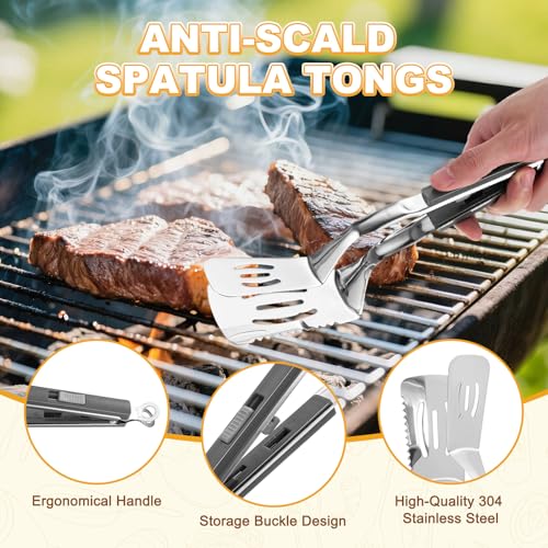Spatula Tongs (Gray Handle, Silver Tone)