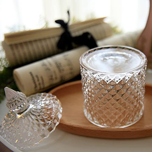 Qtip Holder Glass Apothecary Jars with Lid Bathroom Accessories Vanity Organizers and Makeup Storage for Cotton Swabs (23 oz + 10 oz / Clear)